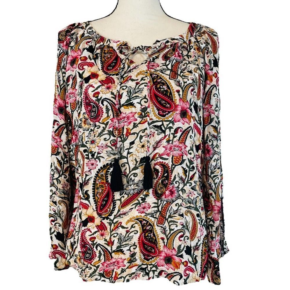 Chelsea & Theodore Paisley Long Sleeve Blouse Medium